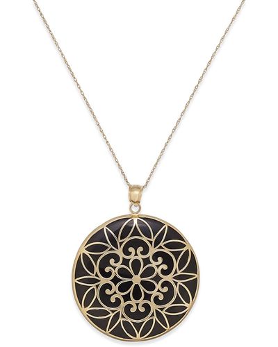 Macy's Onyx Decorative Medallion Pendant Necklace (35mm - Black