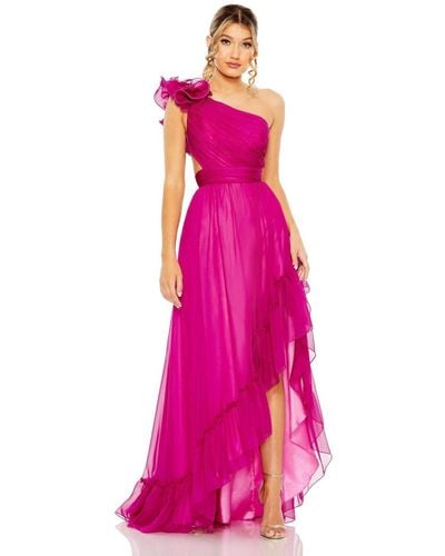 Mac Duggal Ruffled One Shoulder Asymmetrical Gown - Pink