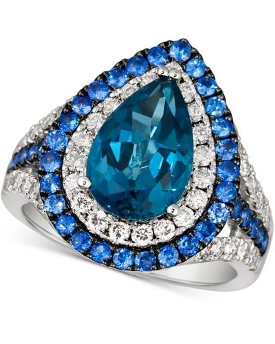 Le Vian ® Multi-gemstone (3-3/4 Ct. T.w.) & Nude Diamond (3/4 Ct. T.w.) Double Halo Ring In 14k White Gold - Blue