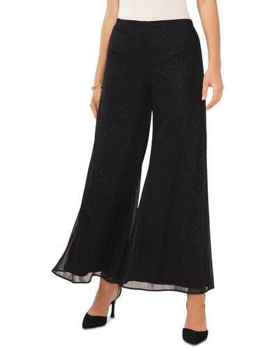 Msk Glitter Pull-on Wide-leg Pants - Black