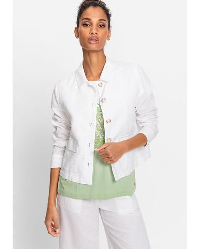 Olsen Cotton Linen Long Sleeve Cropped Jacket - White
