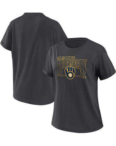 WEAR by Erin Andrews Milwaukee Brewers Oversized Boyfriend T-shirt - Black