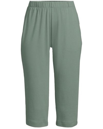 Lands' End Plus Size Sport Knit High Rise Elastic Waist Capri Pants - Green