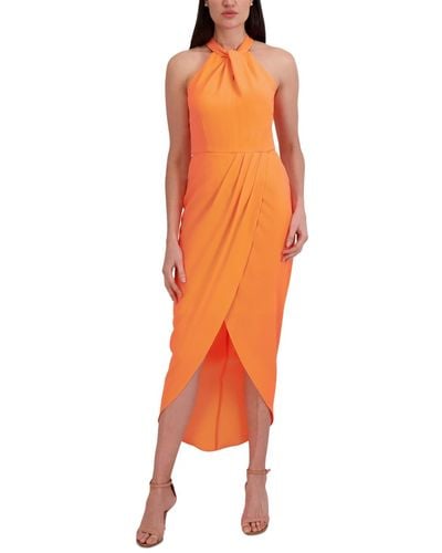 Julia Jordan Knot-neck Tulip-hem Midi Dress - Orange