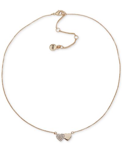 DKNY Gold-tone Pave Crystal Double Heart Pendant Necklace - Metallic