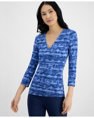 INC International Concepts Printed Ribbed Top - Blue