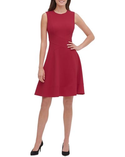 Tommy Hilfiger Petite Crewneck Sleeveless Fit & Flare Dress - Red