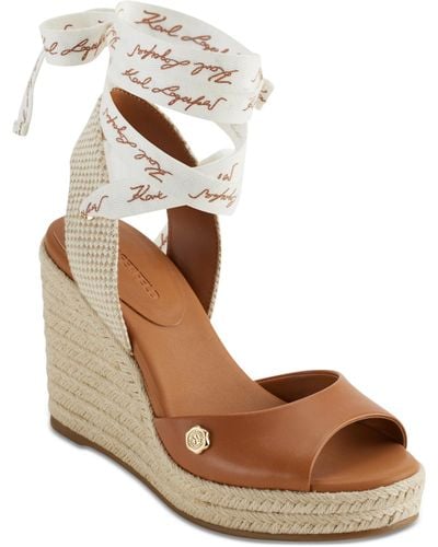 Karl Lagerfeld Cecelia Ankle-tie Espadrille Platform Wedge Sandals - Brown