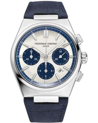 Frederique Constant Swiss Automatic Chronograph Highlife Leather Strap Watch 41mm - Gray