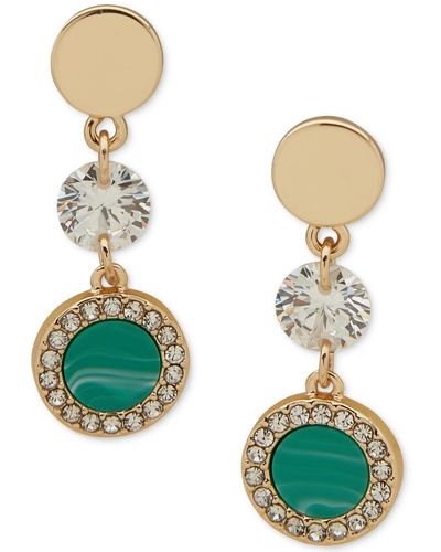 DKNY Gold-tone Cubic Zirconia & Pave Color Inlay Double Drop Earrings - Green
