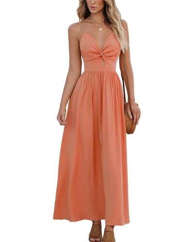 CUPSHE Front Twist & Keyhole Maxi Beach Dress - Red