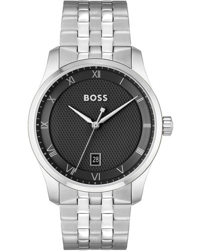 BOSS Men Principle Quartz Basic Calendar -tone Stainless Steel Watch 41mm - Gray