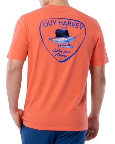 Guy Harvey Short Sleeve Crewneck Graphic Pocket T-shirt - Orange