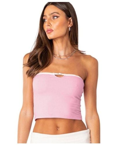 Edikted Strapless Crop Top With Small Belt On Bust - Pink