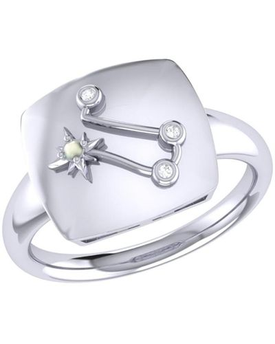 LuvMyJewelry Gemini Twin Design Sterling Silver Moonstone Gemstone Diamond Signet Ring - White