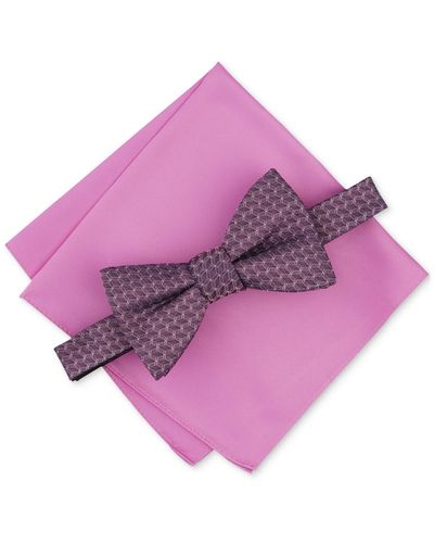 Alfani Moores Geo-pattern Bow Tie & Solid Pocket Square Set - Pink