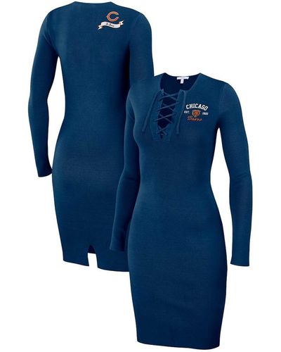 WEAR by Erin Andrews Chicago Bears Lace Up Long Sleeve Dress - Blue
