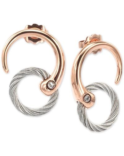 Charriol White Topaz Two-tone Circle Cable Drop Earrings - Metallic