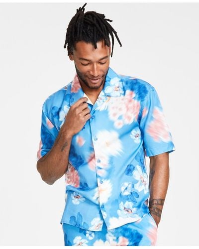 INC International Concepts Jackson Regular-fit Floral-print Button-down Camp Shirt - Blue