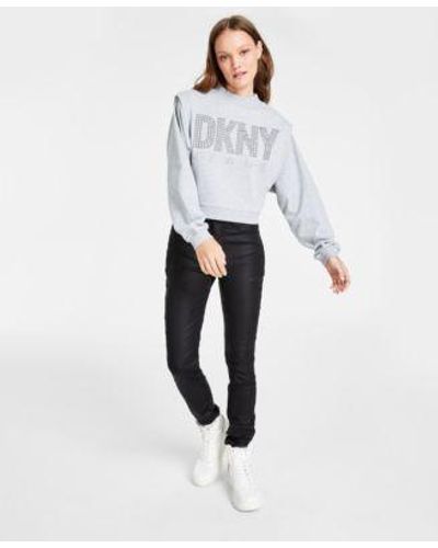 DKNY Long Sleeve Studded Logo Sweatshirt Coated Denim Skinny Jeans - White