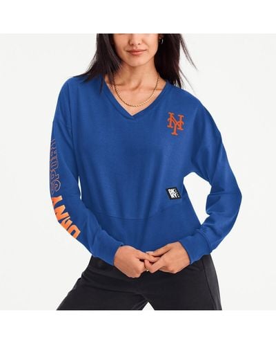 DKNY Sport New York Mets Lily V-neck Pullover Sweatshirt - Blue
