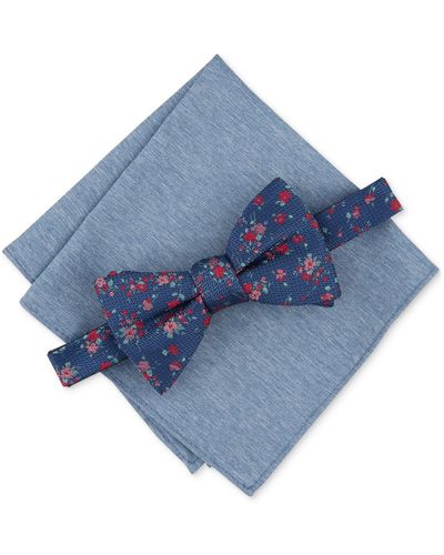 BarIII Lance Floral Bow Tie & Pocket Square Set - Blue
