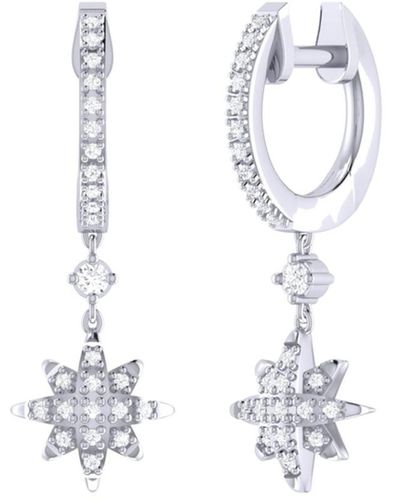 LuvMyJewelry North Star Design Sterling Silver Diamond Hoop Earring - White