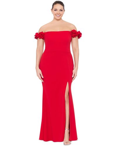 Xscape Plus Size Off-the-shoulder Scuba Crepe Gown - Red