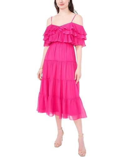 Cece Tiered Cold-shoulder Ruffle Midi Dress - Pink