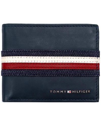 Tommy Hilfiger Denim Stripe Overlay Leather Rfid Passcase Wallet - Blue