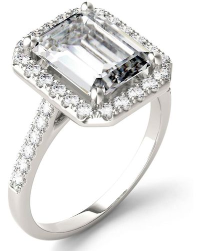 Charles & Colvard Moissanite Emerald Halo Ring (4 Ct. Tw. Diamond Equivalent - Metallic
