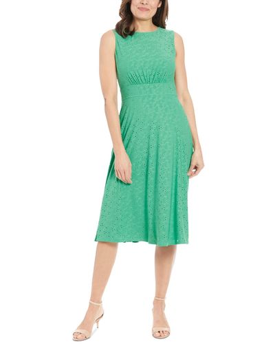 London Times Eyelet Fit & Flare Dress - Green
