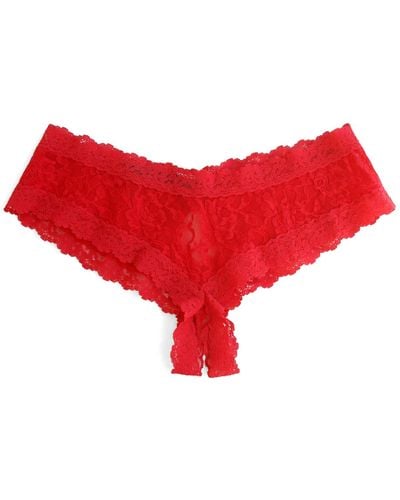 Hanky Panky Signature Lace Crotchless Cheeky Hipster - Red