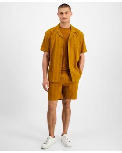 Alfani Jacquard T Shirt Button Front Camp Shirt Drawstring Shorts Created For Macys - Yellow