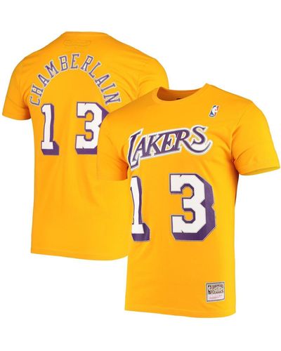 Mitchell & Ness Wilt Chamberlain Los Angeles Lakers Hardwood Classics Stitch Name And Number T-shirt - Metallic