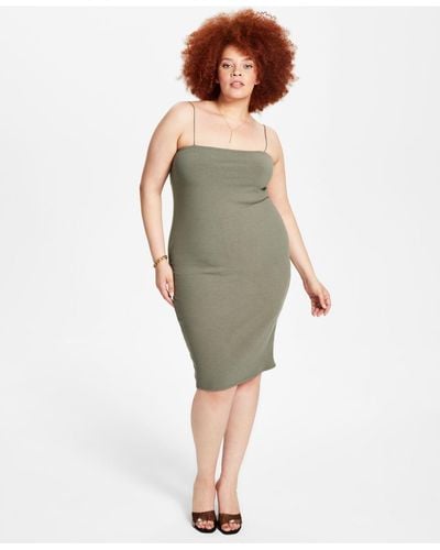BarIII Trendy Plus Size Ribbed Bodycon Dress, Created For Macy's - Green