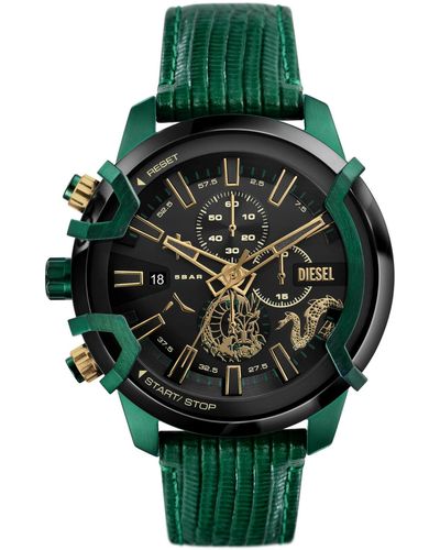 DIESEL Griffed Chronograph Leather Watch 48mm - Green