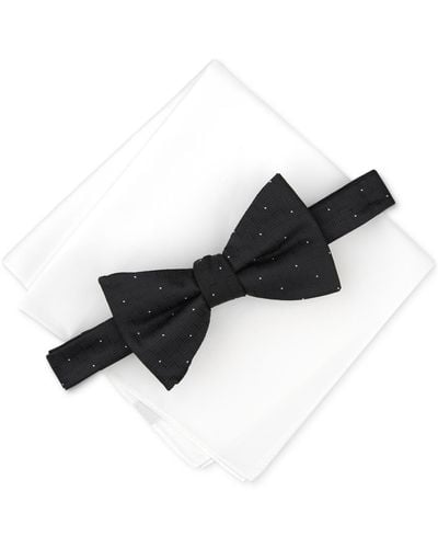 Alfani Brookes Dot-pattern Bow Tie & Solid Pocket Square Set - Black