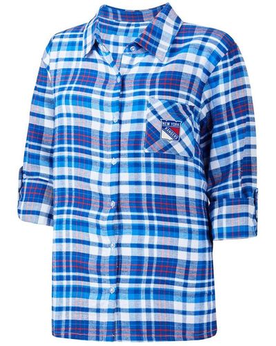 Concepts Sport New York Rangers Mainstay Flannel Full-button Three-quarter Sleeve Nightshirt - Blue