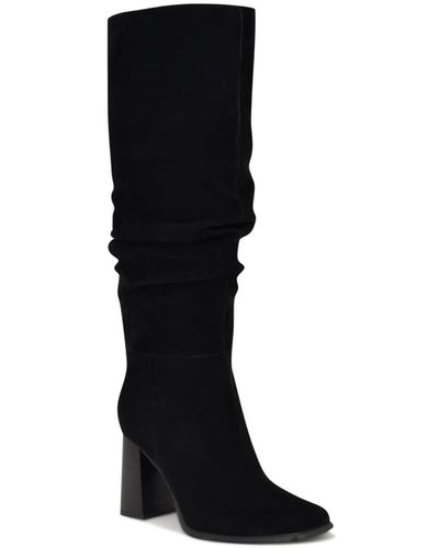 Nine West Domaey Stacked Block Heel Dress Regular Calf Boots - Black