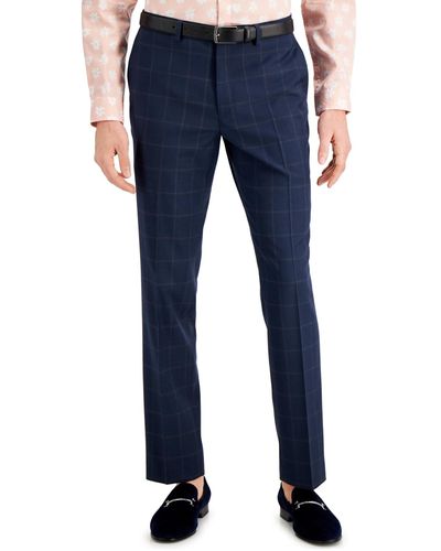 INC International Concepts Inc Slim-fit Blue Windowpane Plaid Suit Pants