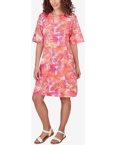 Ruby Rd. Petite Tropical Puff Print Dress - Pink