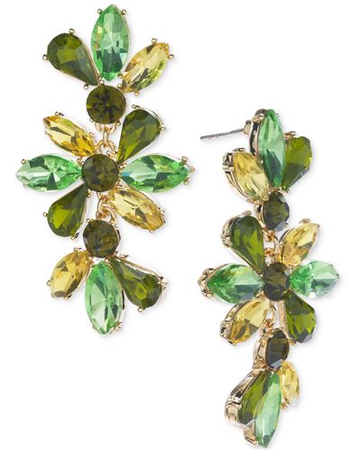 INC International Concepts Gold-tone Multi-stone Flower Drop Earrings - Green