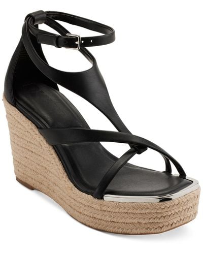 DKNY Maryn Ankle-strap Espadrille Wedge Sandals - Black