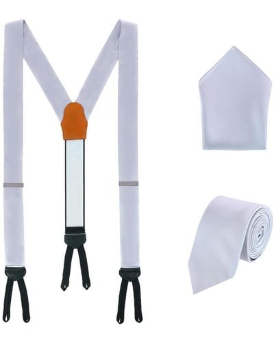 Trafalgar Sutton Solid Color Silk Brace Necktie And Pocket Square Set - White
