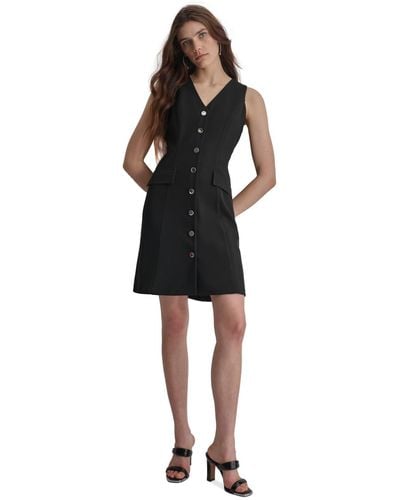 DKNY V-neck Sleeveless A-line Dress - Black