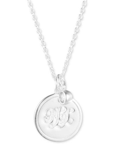 Ralph Lauren Lauren Cubic Zirconia Bezel & Logo Disc Pendant Necklace - White