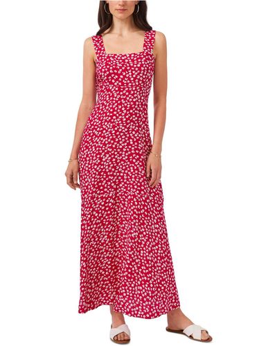 Vince Camuto Floral-print Paneled Smocked-back Challis Tank Dress - Red