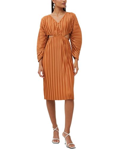 French Connection Regi Pleated Cutout Midi Dress - Orange