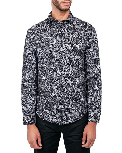 Society of Threads Regular Fit Non-iron Perfromance Stretch Flocked Paisley Button-down Shirt - Black